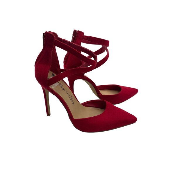 Penny Loves Kenny Size 7 Velvet Zip Back Dressy Party High Heels Red - Picture 5 of 12